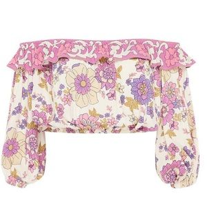 HTF Buttercup Cropped Peasant Top - Meadow